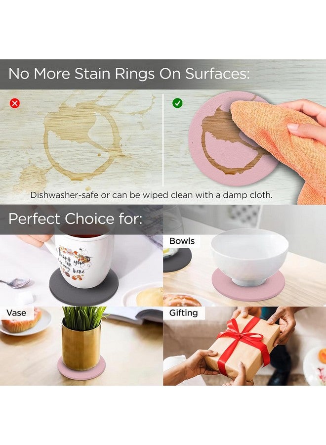 Kuber Industries Kuber Industries 6 Pcs Non-Slip Tea Coaster for Hot Pots - Round Tea Cup & Water Glass Cover Top Lid for Teapoy & Dining Table - Grey & Pink  - Image 5