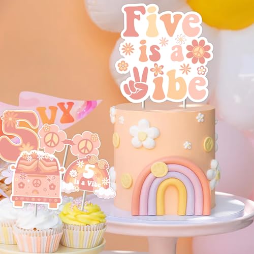 Balterever Five is a Vibe Groovy 5th Birthday Party Decorations for Hippie Party Supplies - Image 5