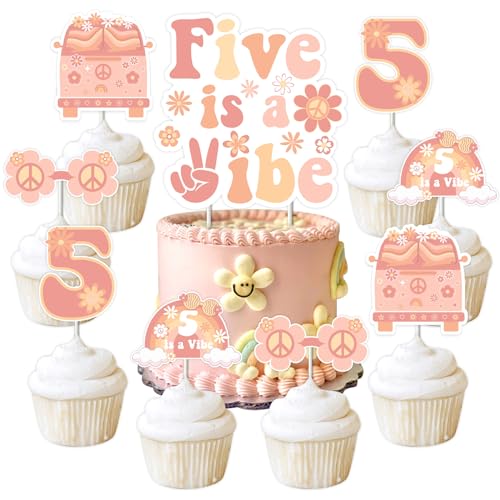 Balterever Five is a Vibe Groovy 5th Birthday Party Decorations for Hippie Party Supplies - Image 1