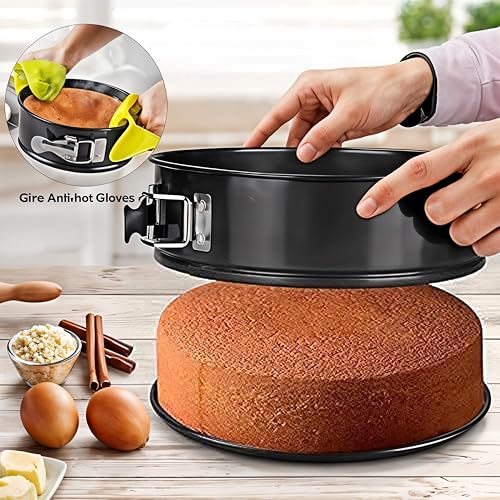 Wishome Round Springform Teflon Coated Carbon Steel Non-Stick Lockable Cake Baking Mould for Microwave Oven OTG Dishwasher Freezer Safe - (D18x6.3cm),Black - Image 5