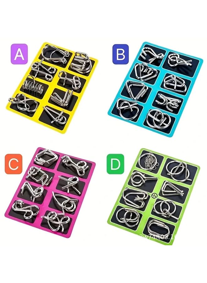 32 Piece Metal Puzzle Ring Challenge Set 4 Sets Mixed Color Brain Teaser Game - Image 1