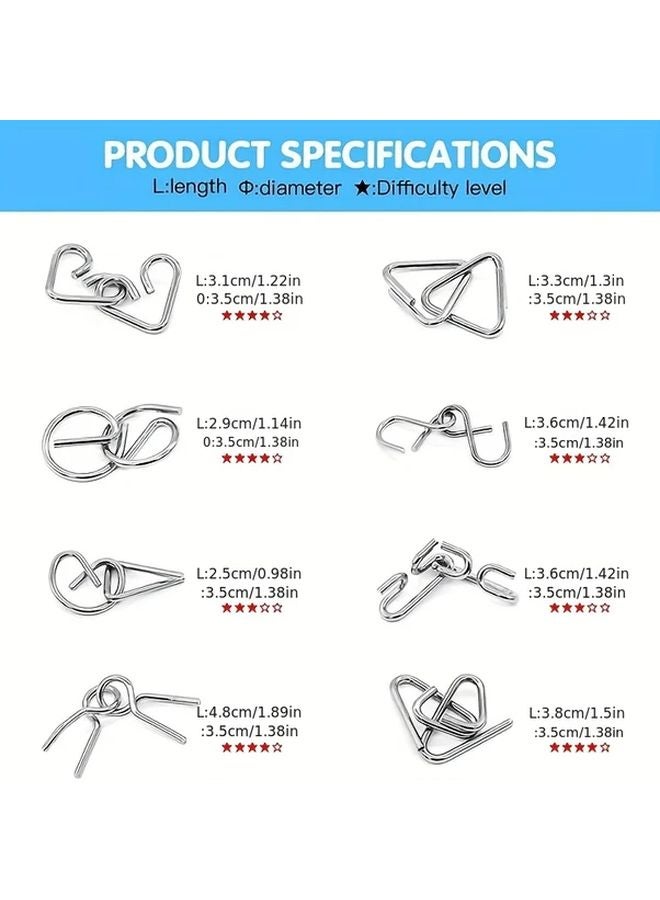 32 Piece Metal Puzzle Ring Challenge Set 4 Sets Mixed Color Brain Teaser Game - Image 5