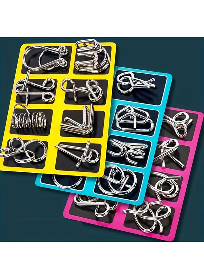 32 Piece Metal Puzzle Ring Challenge Set 4 Sets Mixed Color Brain Teaser Game - Image 4