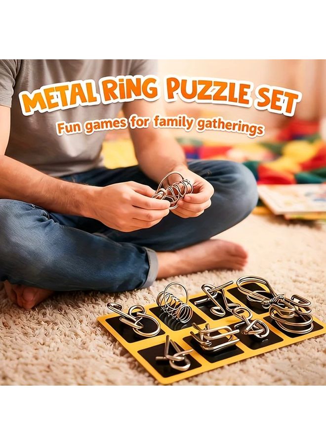 32 Piece Metal Puzzle Ring Challenge Set 4 Sets Mixed Color Brain Teaser Game - Image 2