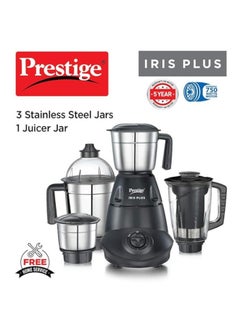 PRESTIGE Prestige Iris Plus 750 W Mixer Grinder With 4 Jars (3 Stainless Steel Jars+ 1 Juicer Jar) 4 Super Efficient Stainless Blades 2 Years Warranty Black, 750 watts  - Image 2
