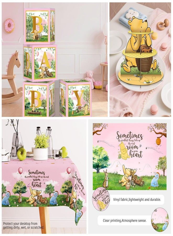 cocomigo 266PCS Pink Winnie Baby Shower Decorations Set, All-in-One Party Supplies Pack with 20 Plates, Classic Winnie Cupcake Stand, Cupcake Toppers Backdrop for Baby Shower Themes Girls - Image 4