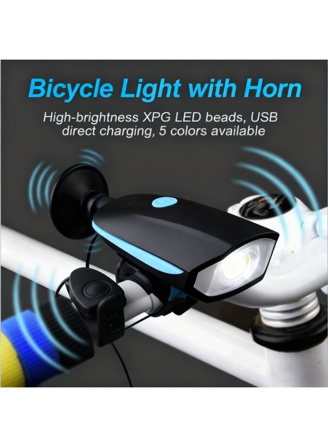 ضوء ركوب الدراجة ليلاً للإضاءة والتنبيه، ضوء دراجة، مزود بضوء دراجة وجرس، ضوء دراجة قابل لإعادة الشحن عبر USB، مناسب لركوب الدراجة ليلاً، ضوء دراجة مقاوم للماء - Image 2