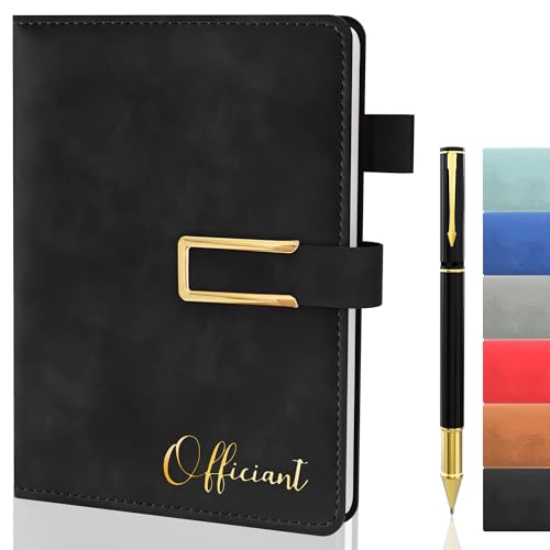 Mousbull Wedding Officiant Book with Pen, 200 Pages A5 Lined Leather Wedding Journal Notebook, Pastor Ministers Sermon Officiant Gifts for Wedding Day Ceremony Proposal- Black - Image 1
