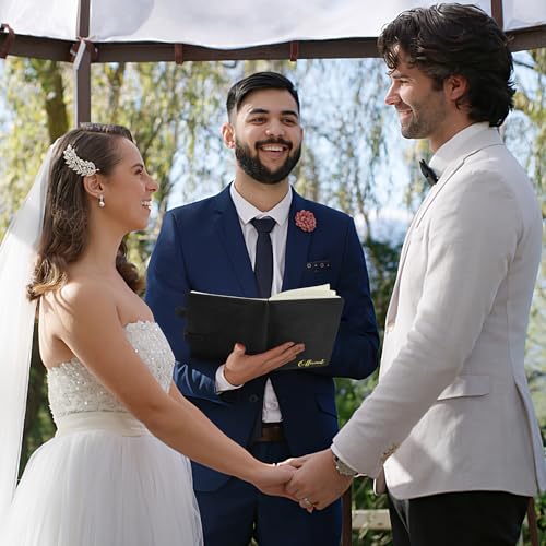 Mousbull Wedding Officiant Book with Pen, 200 Pages A5 Lined Leather Wedding Journal Notebook, Pastor Ministers Sermon Officiant Gifts for Wedding Day Ceremony Proposal- Black - Image 5
