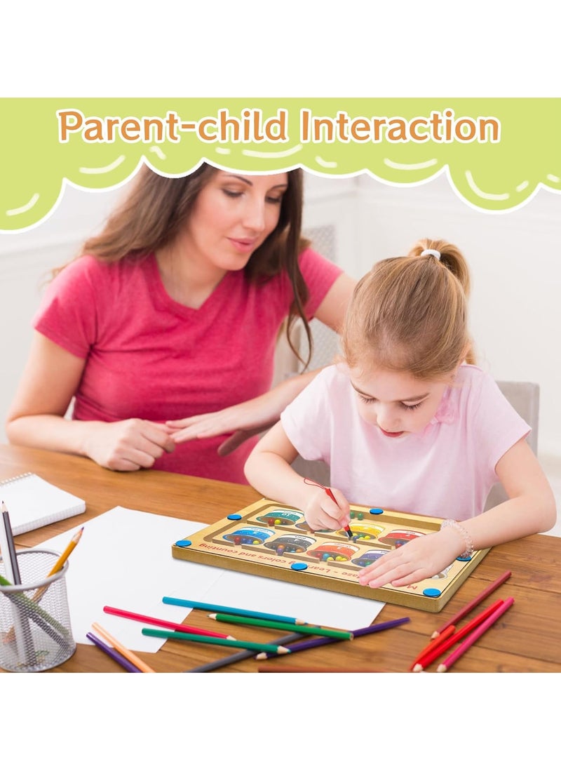 Magnetic Color and Number Maze - Montessori Board Toys for Kids Age 3+ reschooler Educational Counting Matching Wooden Activity Board Fine Motor Skills Learning Activity Development Boys Girls  - Image 2