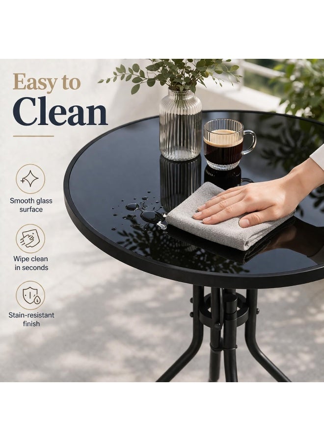 Toshionics Patio Round Table Opaque Tempered Glass top - Outdoor Table, Outdoor Side Table, Metal Coffee Table for Outdoor Patio, Balcony, Poolside, living room Table - Opaque, 60x70cm - Image 5