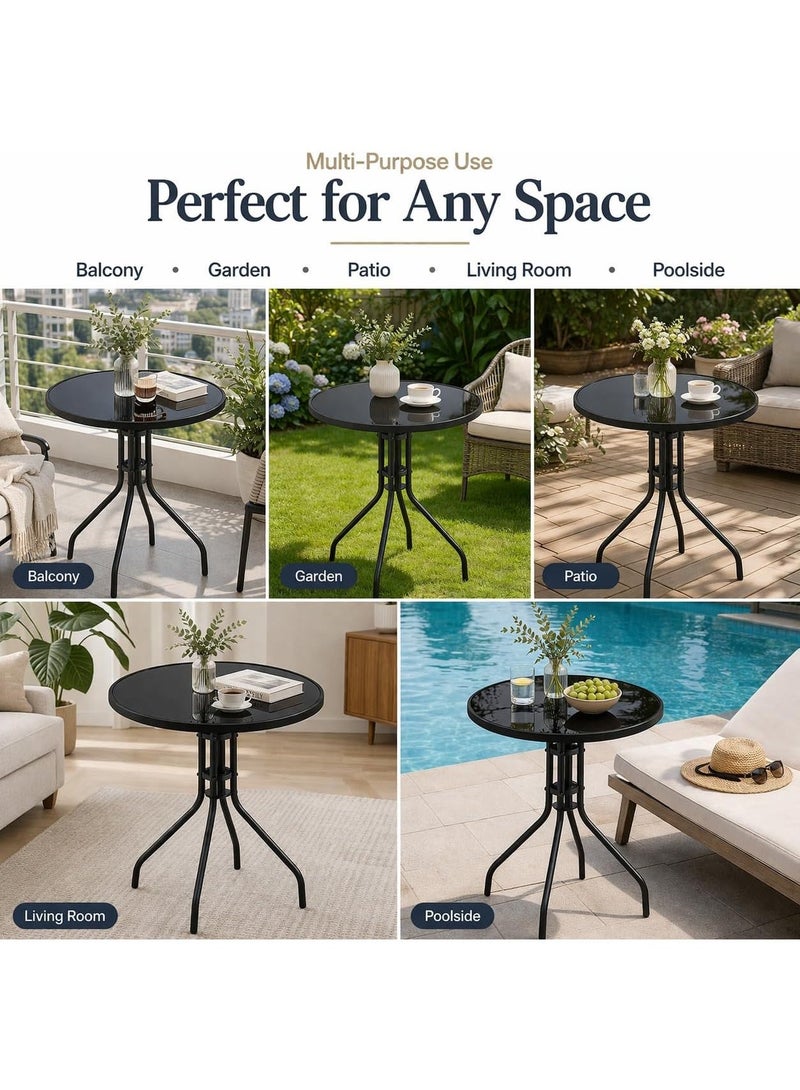 Toshionics Patio Round Table Opaque Tempered Glass top - Outdoor Table, Outdoor Side Table, Metal Coffee Table for Outdoor Patio, Balcony, Poolside, living room Table - Opaque, 60x70cm - Image 4