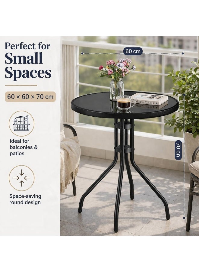 Toshionics Patio Round Table Opaque Tempered Glass top - Outdoor Table, Outdoor Side Table, Metal Coffee Table for Outdoor Patio, Balcony, Poolside, living room Table - Opaque, 60x70cm - Image 2