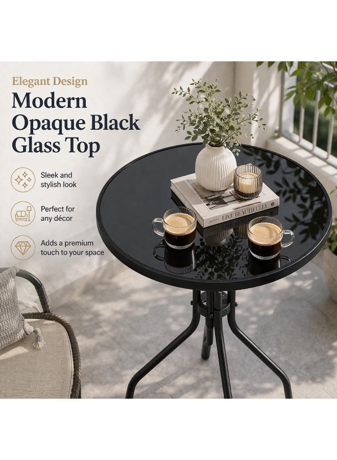 Toshionics Patio Round Table Opaque Tempered Glass top - Outdoor Table, Outdoor Side Table, Metal Coffee Table for Outdoor Patio, Balcony, Poolside, living room Table - Opaque, 60x70cm - Image 3