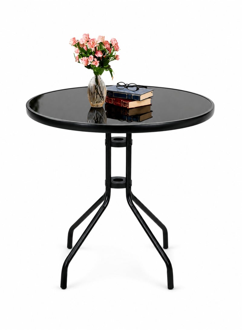 Toshionics Patio Round Table Opaque Tempered Glass top - Outdoor Table, Outdoor Side Table, Metal Coffee Table for Outdoor Patio, Balcony, Poolside, living room Table - Opaque, 60x70cm - Image 1