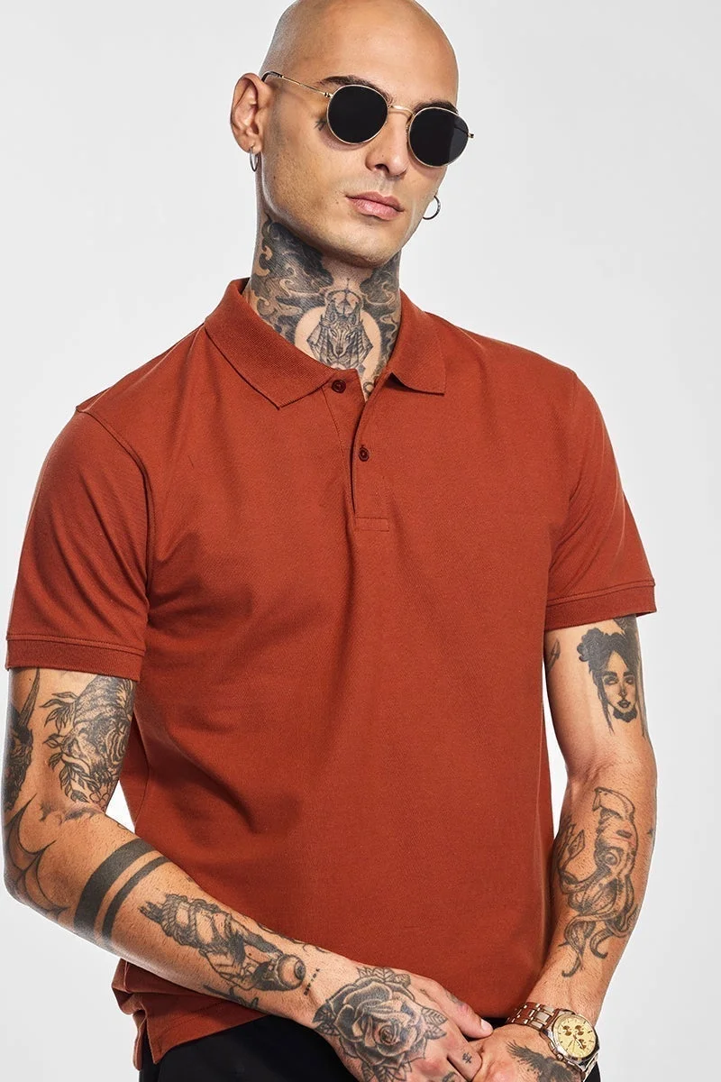 SNITCH Core Lab Rust Solid Polo T-Shirt