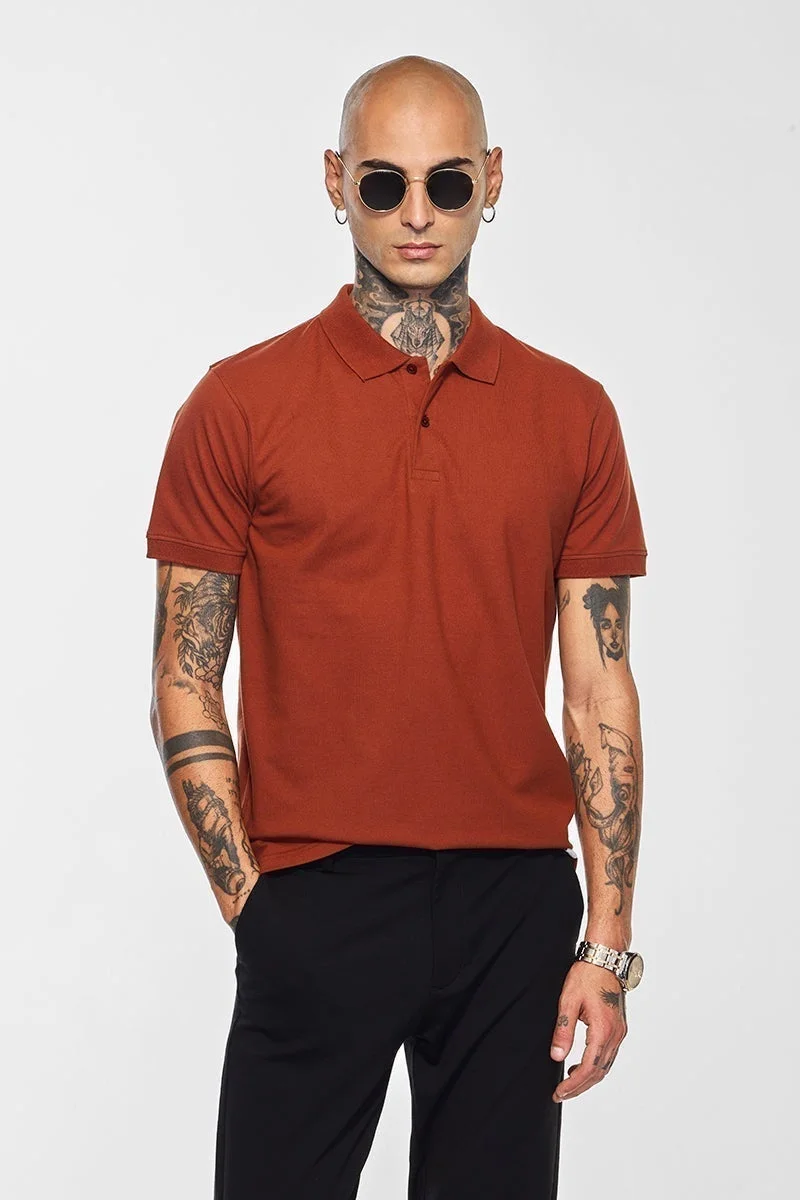 SNITCH Core Lab Rust Solid Polo T-Shirt