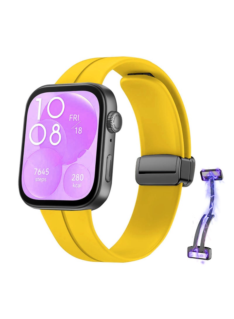 Strap Magnetic Folding Buckle Accessories Smartwatch Bracelet Replacement For Huawei Watch Fit 3 (Yellow) 