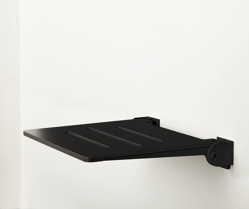 Seachrome 18 inch Silhouette Slimline Folding Wall Mount Shower Bench Seat, Matte Black Seat with Matte Black Frame - Image 4