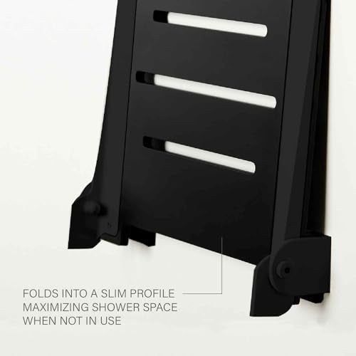 Seachrome 18 inch Silhouette Slimline Folding Wall Mount Shower Bench Seat, Matte Black Seat with Matte Black Frame - Image 5