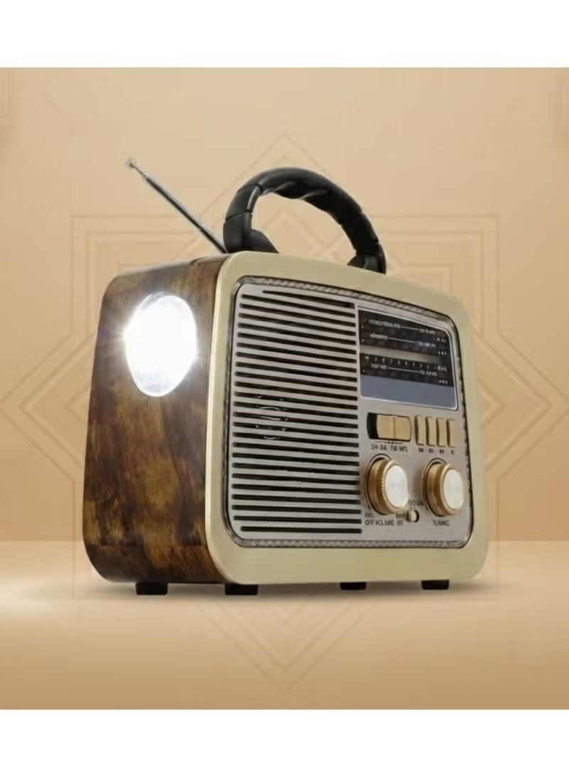 راديو محمول HI-FI بثلاث قنوات FM - AM - SW ذهبي/بني/أسود بلوتوث AUX بطاقة TF قرص فلاش USB - Image 5