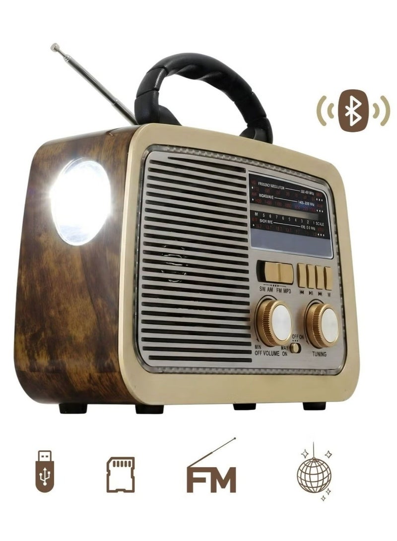 راديو محمول HI-FI بثلاث قنوات FM - AM - SW ذهبي/بني/أسود بلوتوث AUX بطاقة TF قرص فلاش USB - Image 4