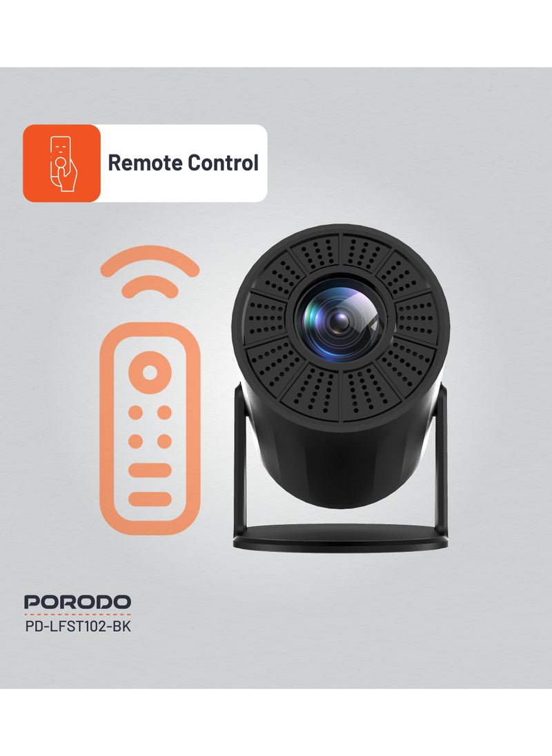 porodo Wireless Mirroring Multi-Angle Projector 4K / Android / 50W LED Lamp / Remote Control / Built-in Speaker / Mirroring Airplay/ Miracast / Auto Keystone / 40-130" Projector - Black  - Image 4