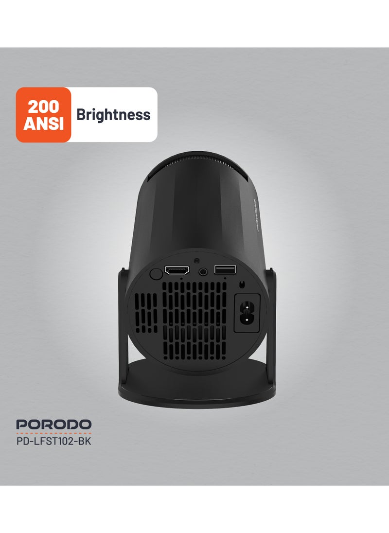 porodo Wireless Mirroring Multi-Angle Projector 4K / Android / 50W LED Lamp / Remote Control / Built-in Speaker / Mirroring Airplay/ Miracast / Auto Keystone / 40-130" Projector - Black  - Image 5