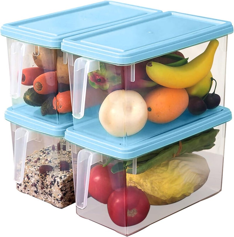 MineSign Plastic Food Storage Bins with Lids for Fridge 4 Pack Produce Saver Containers for Refrigerator Organization Stackable Freezer Organizer Fresh Keeper Container For Kitchen Blue - Image 1
