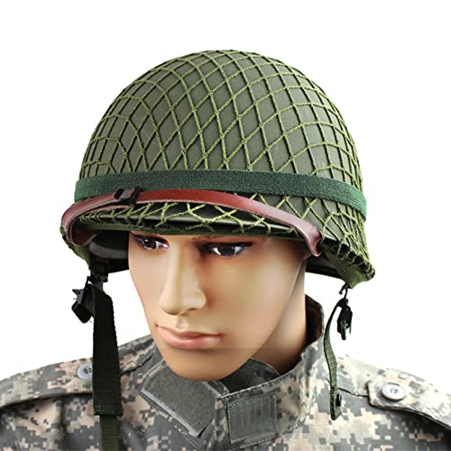 SYLPHID Outdoor Green WW2 US M1 Helmet Steel Field with Net Cover cat Eye Belt - Image 5