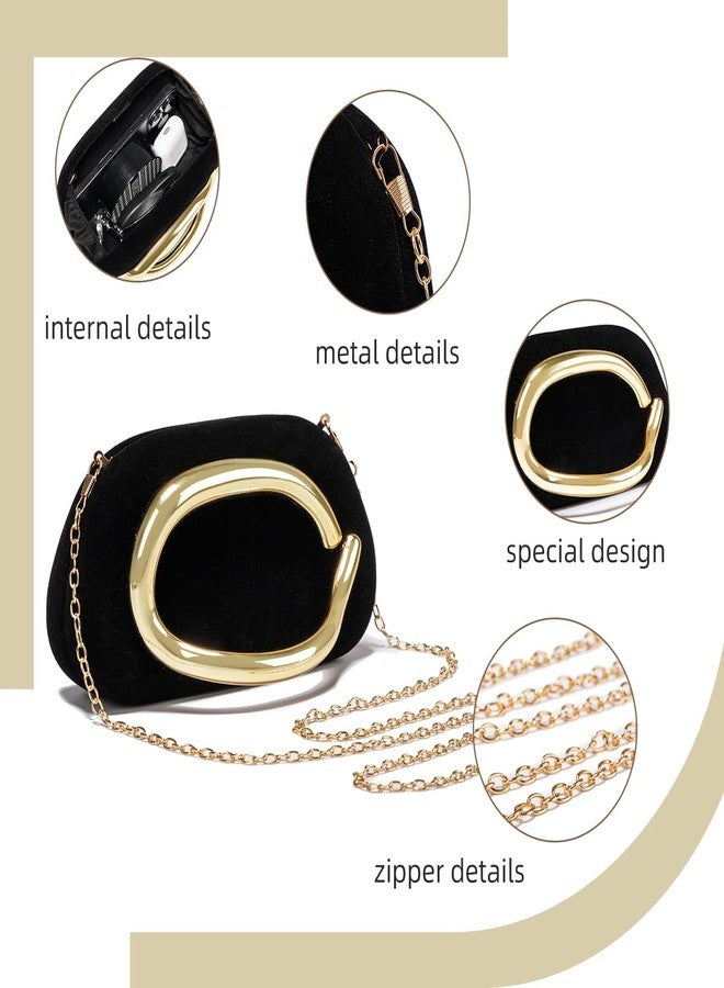 PHILOMENA Evening Clutch Purses Women Velvet Handbags Metal Decoration Shoulder Crossbody Bag Wedding Party Casual (Black) - Image 4