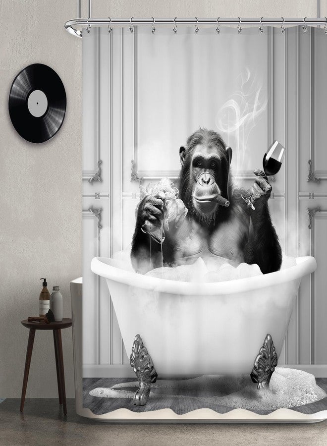 Newsely Funny Monkey Shower Curtain 72Wx72H Inch Chimpanzee in Bathtub Black White Animal Wildlife Boys Men Shower Curtain Bathroom Set Modern Cool Waterproof Bath Decoration Accessories Home Decor - Image 1