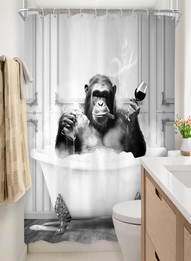 Newsely Funny Monkey Shower Curtain 72Wx72H Inch Chimpanzee in Bathtub Black White Animal Wildlife Boys Men Shower Curtain Bathroom Set Modern Cool Waterproof Bath Decoration Accessories Home Decor - Image 4