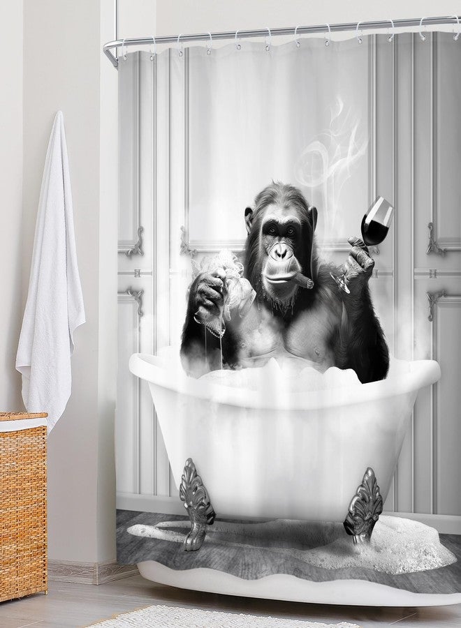 Newsely Funny Monkey Shower Curtain 72Wx72H Inch Chimpanzee in Bathtub Black White Animal Wildlife Boys Men Shower Curtain Bathroom Set Modern Cool Waterproof Bath Decoration Accessories Home Decor - Image 3