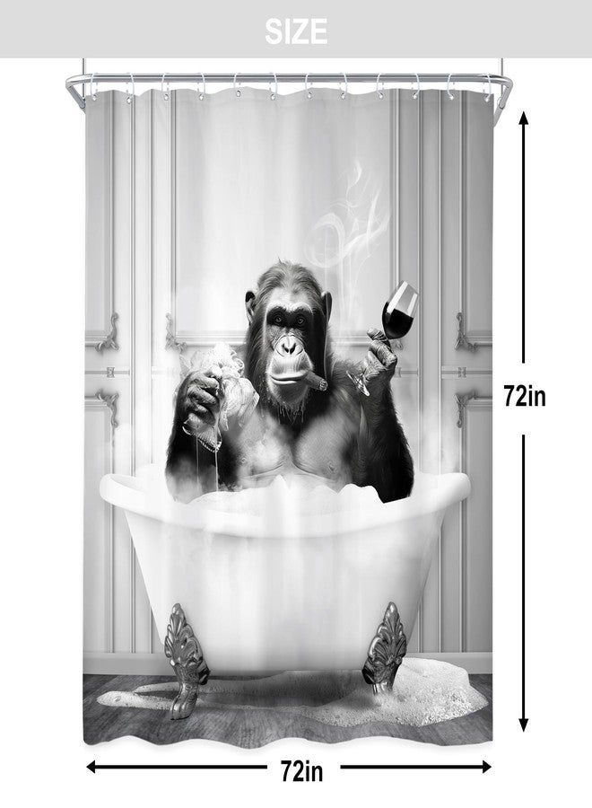 Newsely Funny Monkey Shower Curtain 72Wx72H Inch Chimpanzee in Bathtub Black White Animal Wildlife Boys Men Shower Curtain Bathroom Set Modern Cool Waterproof Bath Decoration Accessories Home Decor - Image 5