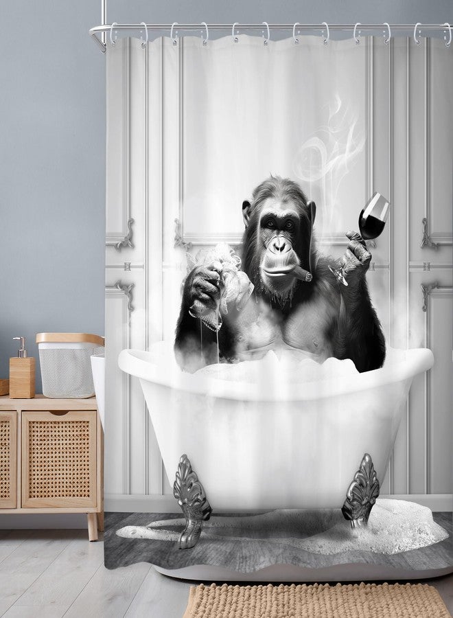 Newsely Funny Monkey Shower Curtain 72Wx72H Inch Chimpanzee in Bathtub Black White Animal Wildlife Boys Men Shower Curtain Bathroom Set Modern Cool Waterproof Bath Decoration Accessories Home Decor - Image 2