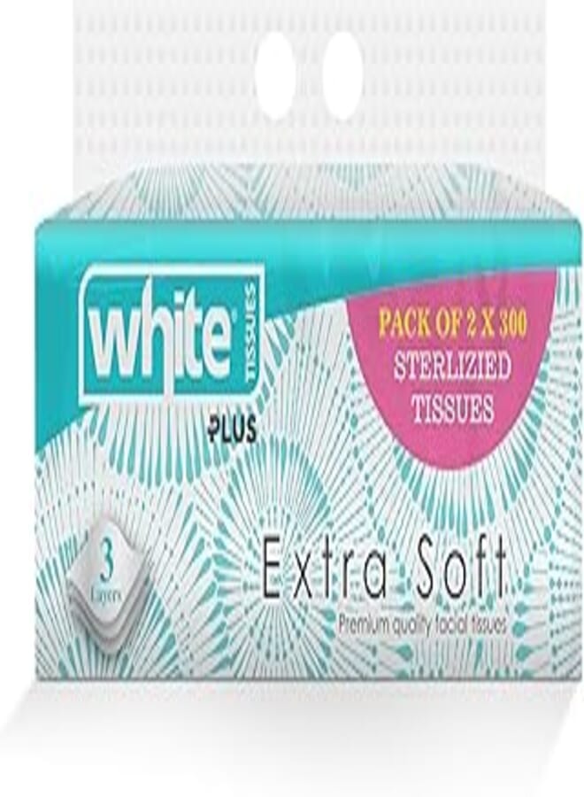 White مناديل بيضاء فائقة النعومة، 300 منديل (عبوة من قطعتين)