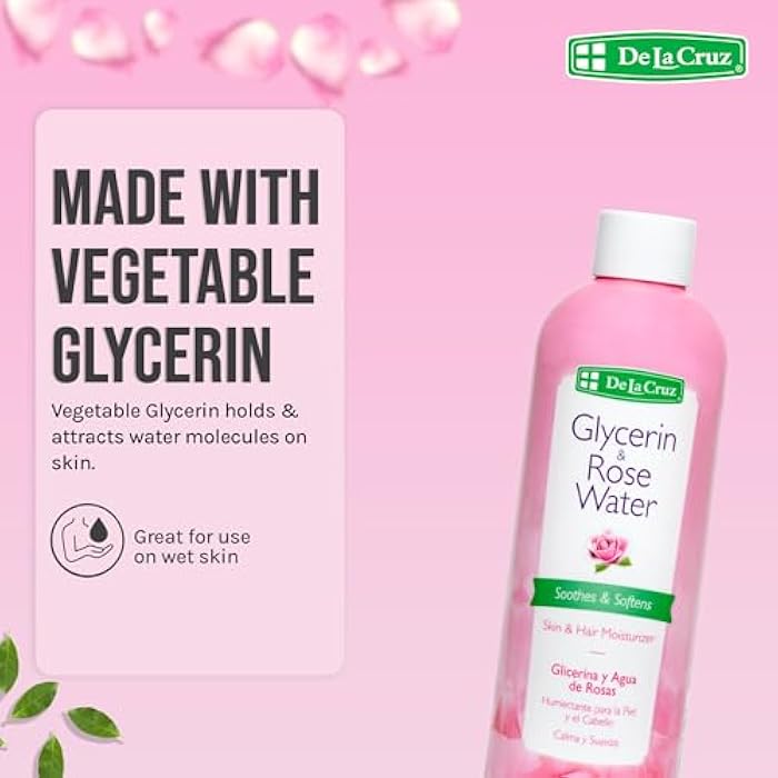 De La Cruz Rose Water and Glycerin for Face - Rosewater Facial Toner and Moisturizer for Skin and Hair 8 fl oz. (236 mL) - 1 Bottle - Image 4