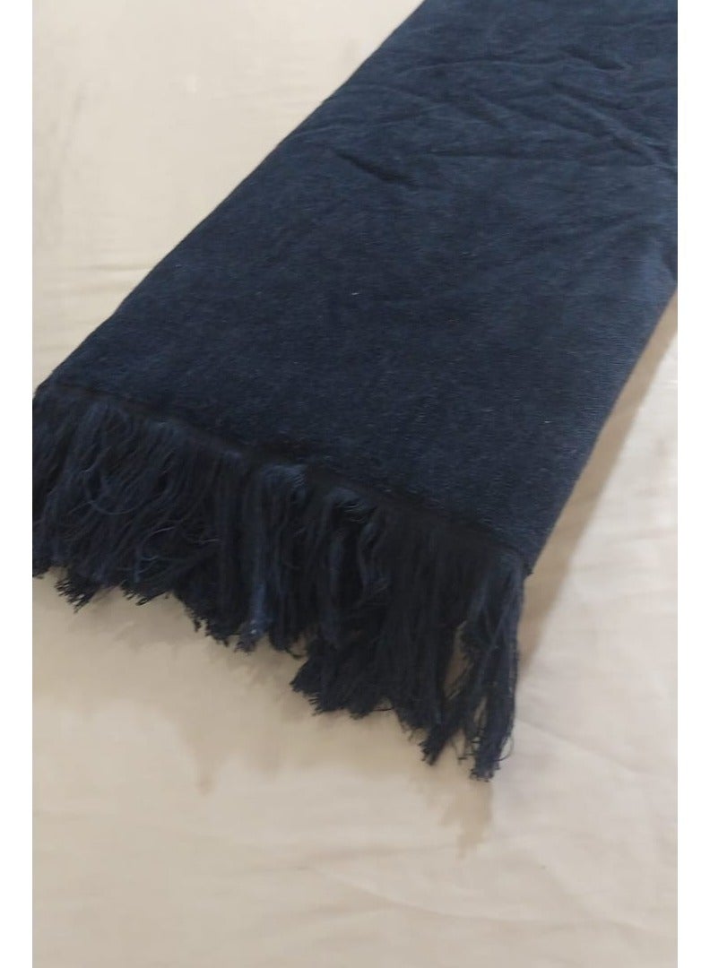 Large dark blue towel, 200*90, cotton face and velvet face, with tassels - Image 2