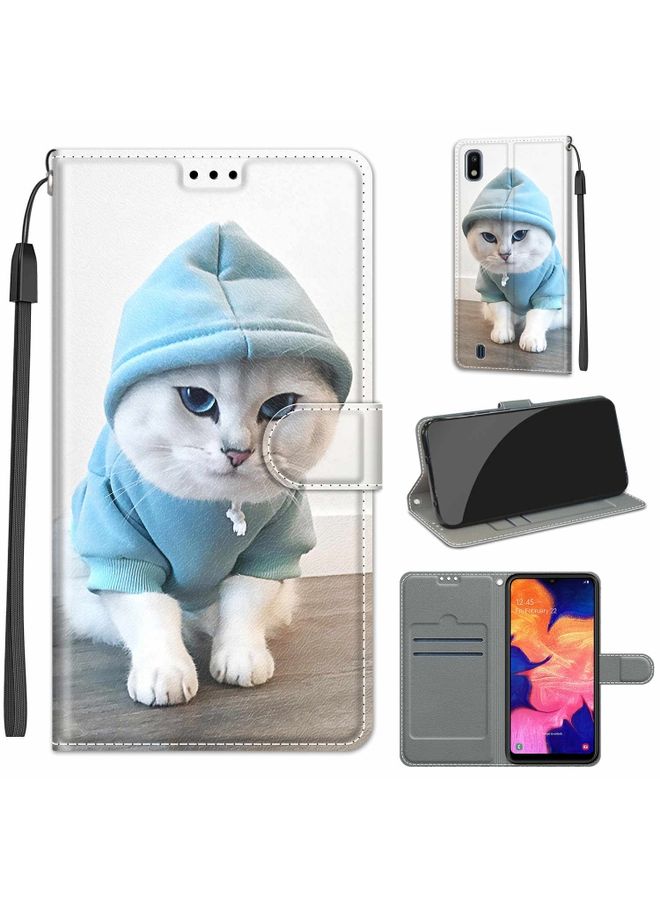 Case Cover For Samsung Galaxy A10 Voltage Colored Drawing Magnetic Clasp Horizontal Flip PU Leather Case with Holder & Card Slots C15 Blue Sweater White Cat