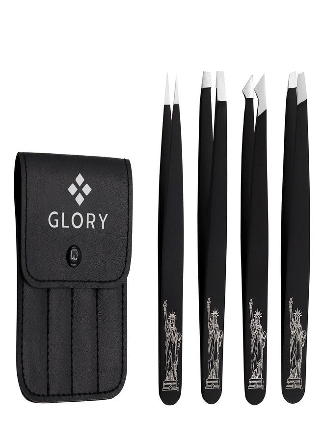 Glory 4 Pcs Precision Eyebrow Tweezers Set Professional Stainless Steel Brow Tweezers for Eyebrows, Ingrown Hair & Facial Use with American-Inspired Design - Image 5