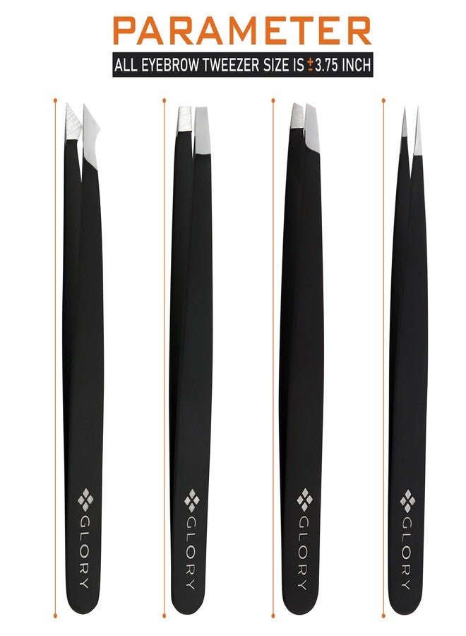 Glory 4 Pcs Precision Eyebrow Tweezers Set Professional Stainless Steel Brow Tweezers for Eyebrows, Ingrown Hair & Facial Use with American-Inspired Design - Image 3