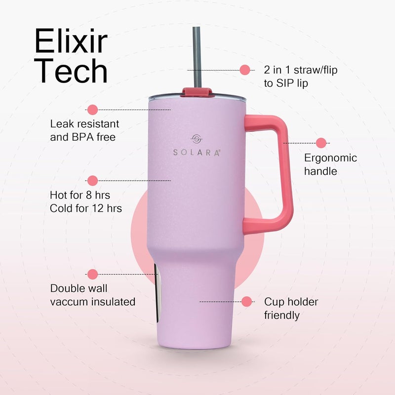 SOLARA Elixir 40oz Insulated Tumbler with Straw and Lid, Tumbler for Hot and Cold, 1200ml Stainless Steel Tumbler with Straw, Travel Tumbler, Coffee Mug for Office, Home, Cotton Candy - Image 3