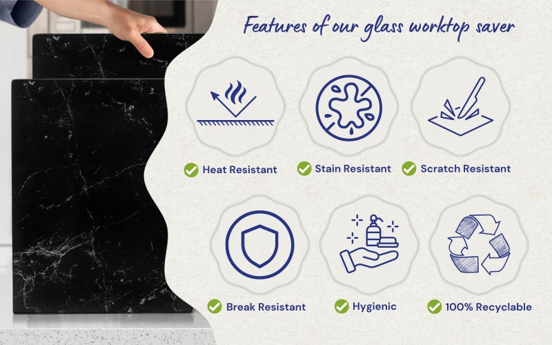 Kitchenville Glass Cutting Board 20â€x16â€: Tempered Glass Kitchen Counter Protector - Durable- Scratch-Resistant, Heat-Proof - Design 1 - Black Marble Effect - Image 2