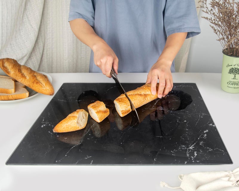 Kitchenville Glass Cutting Board 20â€x16â€: Tempered Glass Kitchen Counter Protector - Durable- Scratch-Resistant, Heat-Proof - Design 1 - Black Marble Effect - Image 3