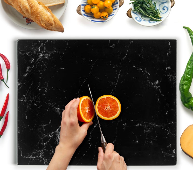 Kitchenville Glass Cutting Board 20â€x16â€: Tempered Glass Kitchen Counter Protector - Durable- Scratch-Resistant, Heat-Proof - Design 1 - Black Marble Effect - Image 1