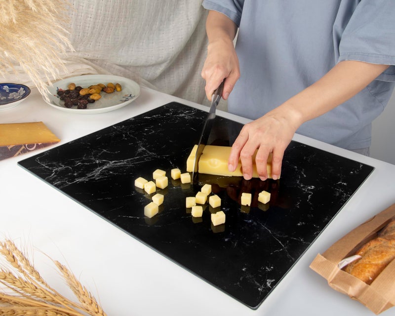 Kitchenville Glass Cutting Board 20â€x16â€: Tempered Glass Kitchen Counter Protector - Durable- Scratch-Resistant, Heat-Proof - Design 1 - Black Marble Effect - Image 5