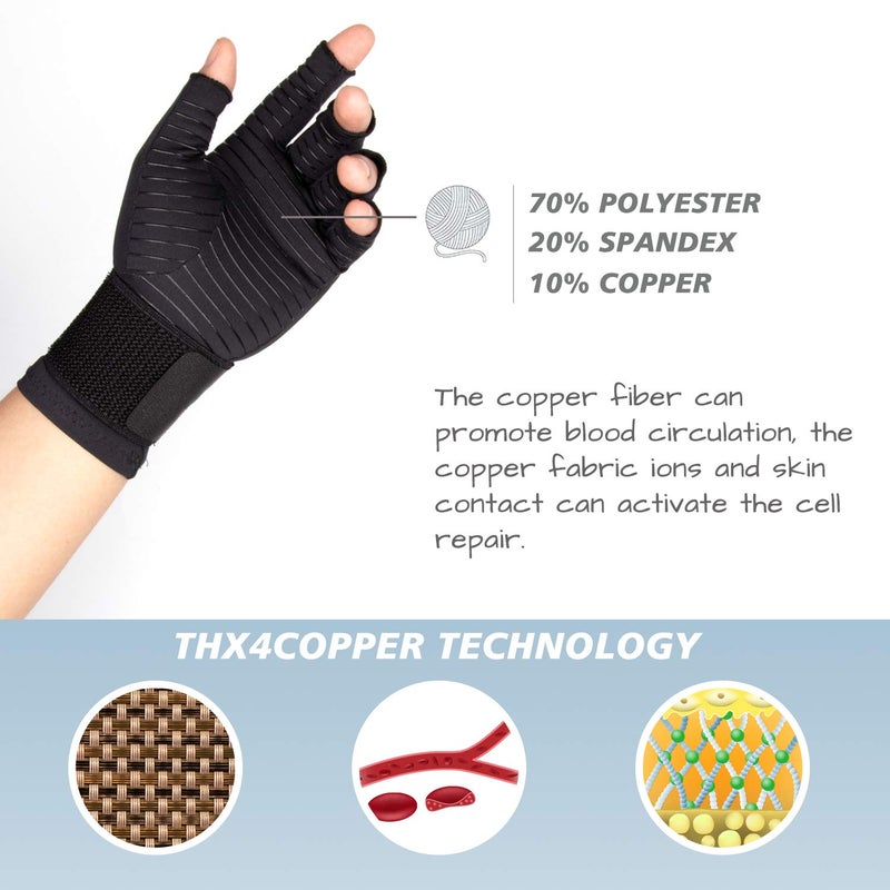 THX4COPPER Compression Arthritis Gloves with Strap, Carpal Tunnel,Support - Image 4