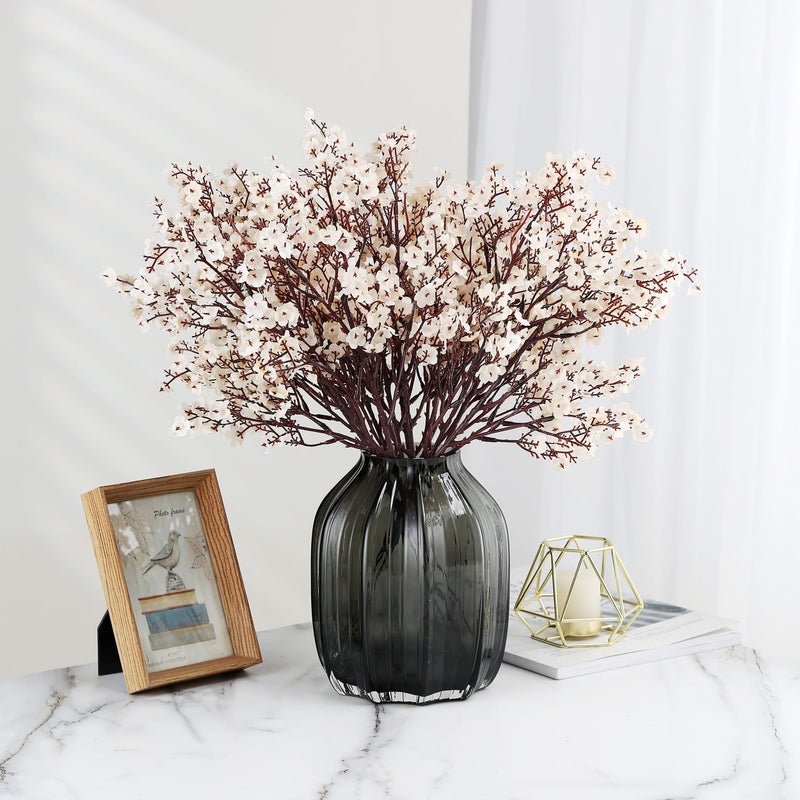 JAKY Global JAKY-Global Babys Breath Fabric Cloth Artificial Flowers 6 Bundle European Fake Silk Plants Decor Wedding Party Decoration Bouquets Real Touch DIY Home Garden (Beige, 6 Bundles) - Image 2