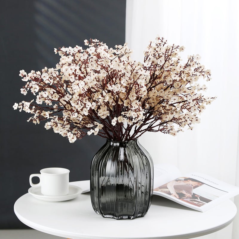 JAKY Global JAKY-Global Babys Breath Fabric Cloth Artificial Flowers 6 Bundle European Fake Silk Plants Decor Wedding Party Decoration Bouquets Real Touch DIY Home Garden (Beige, 6 Bundles) - Image 3